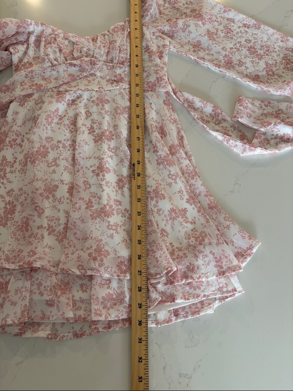 Thirty Thirty Pink Floral Long Sleeve Mini Babydoll Dress Size small (note) - Picture 4 of 10